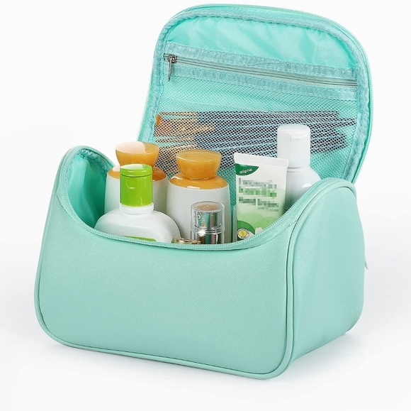 ❌SOLD❌ Travel Makeup Organizer Bag Large Capacity PU LEATHER Seafoam Green - Picture 2 of 6